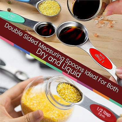 Magnetic Measuring Spoons Set of 9 Stainless Steel Dual-Sided Stackable