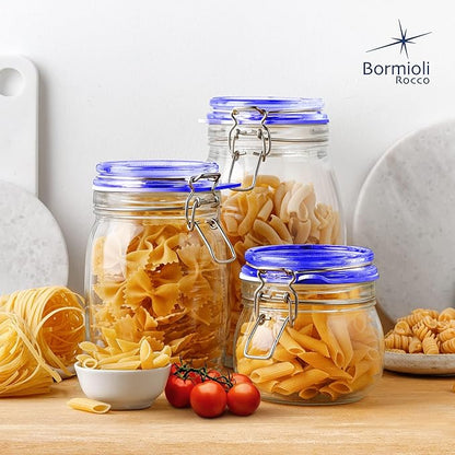 Bormioli Rocco Fido Collection, 2 Pack, 25¼ Oz. Food Storage Glass Jars, Airtight Rubber Seal & Glass Lid, With Stainless Wire Clamp, Made In Italy.