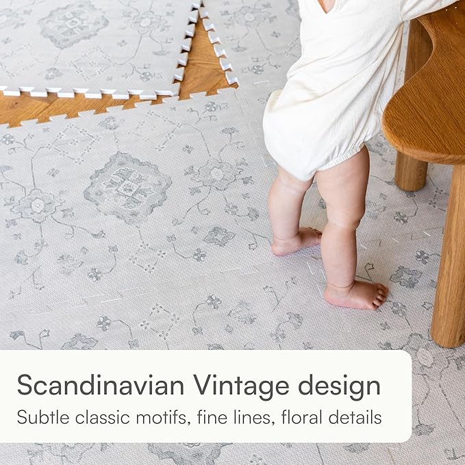 Baby Play Mat for Floor – 6x6ft Vintage Gray | Soft Non Toxic Premium EVA Foam Tiles for Tummy Time, Crawling & Playroom – Waterproof Interlocking Floor Mat for Babies & Toddlers Lillefolk (9 Tiles)