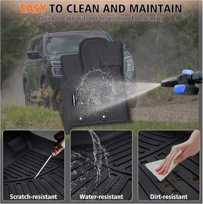 All Weather Car Floor Mats for 2025 2026 Nissan Armada/Infiniti QX80 8 Seats, TPE Rubber Floor Liners Anti-Slip Full Set Automotive Mats for 2025 2026 Nissan Armada Accessories