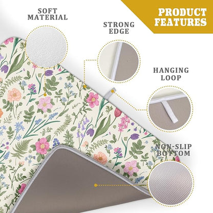 Spring Floral Dish Drying Mat for Kitchen Counter 18x24 Pink Sage Green Flower