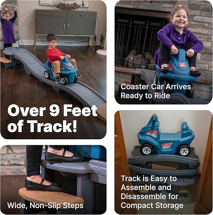 Step2 Up & Down Roller Coaster Kids Ride On Toy, Push Car, Indoor/Outdoor Playset, Made of Durable Plastic, Max Weight 50 lbs., for Toddlers 2-5 Years Old, Gray & Blue