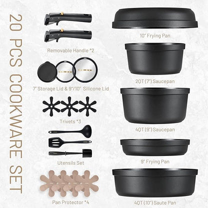 CAROTE 20pcs Pots and Pans Set Non Stick, Nonstick Cookware Set,