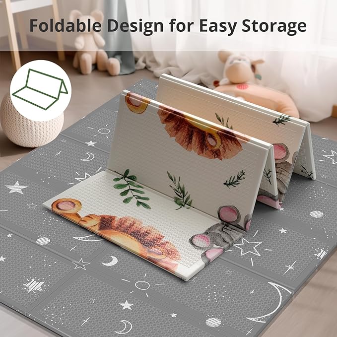71x59 Foldable Foam Baby Play Mat for Floor, Babies Activity Tummy Time Playmat, Kids Non Toxic Foam Thick Play Mat for Baby, Toddlers, Waterproof & Anti-slip Crawling Mats