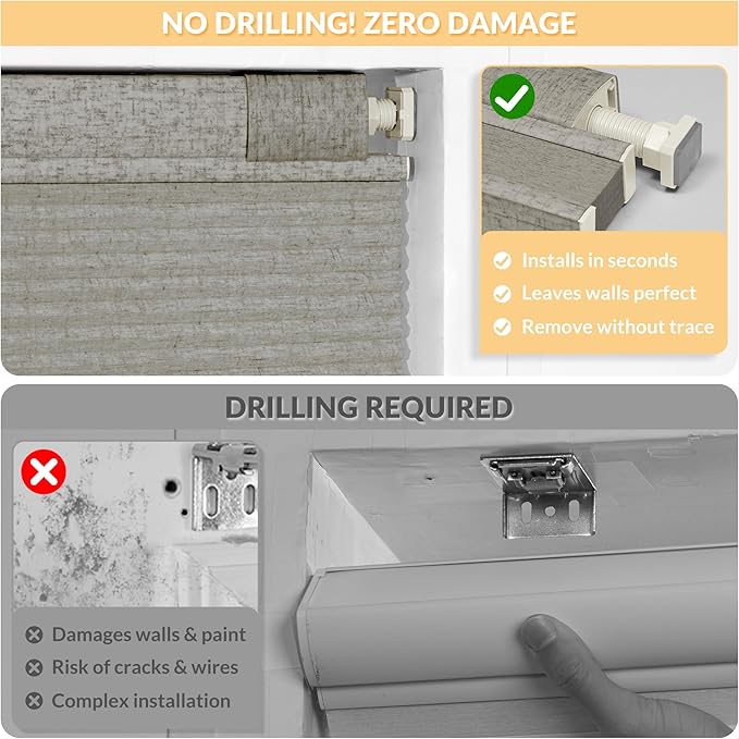 Boolegon No Drill No Tools Cellular Shades Top Down Bottom Up Honeycomb Blinds