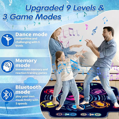 Kids Electronic Dance Pad with 6-Button & Wireless Bluetooth, Music Dance Game Mat with Built-in Music 9 Levels and 3 Modes, Birthday Gifts, Toys for Girls Ages 4-8, 8-12