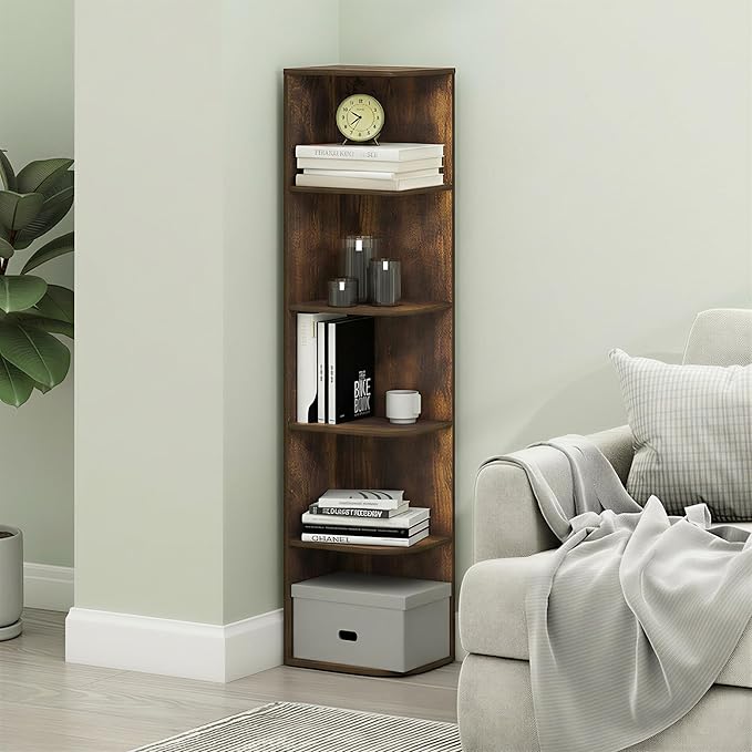 Furinno PASIR Book Shelf, 5-Tier Corner Bookshelf