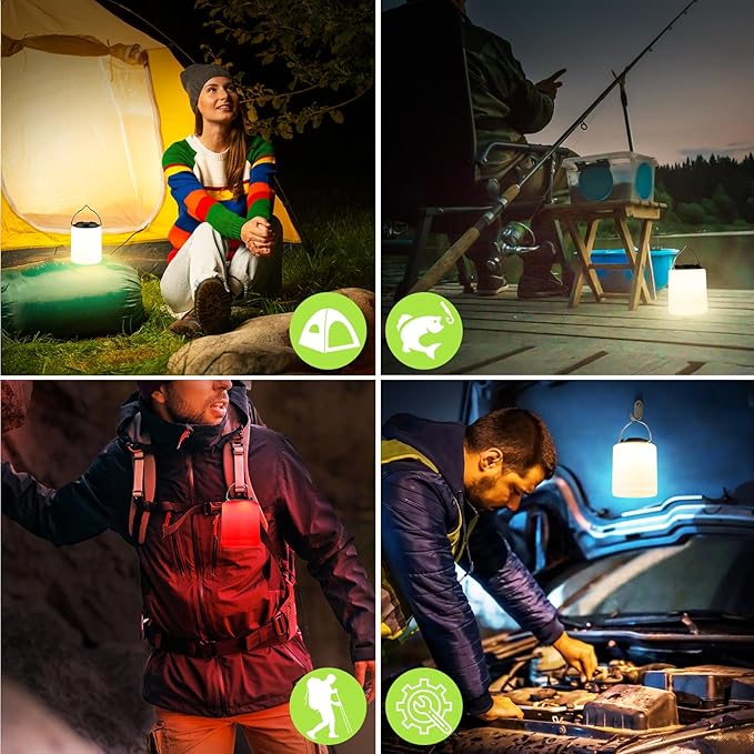 LED Camping Lantern, Rechargeable Camping Light, 4 Modes Outdoor Flashlights Lanterns with 1000LM, Water Resistant Portable Emergency Camp Light for Hurricane Hiking Survival Kits - Black