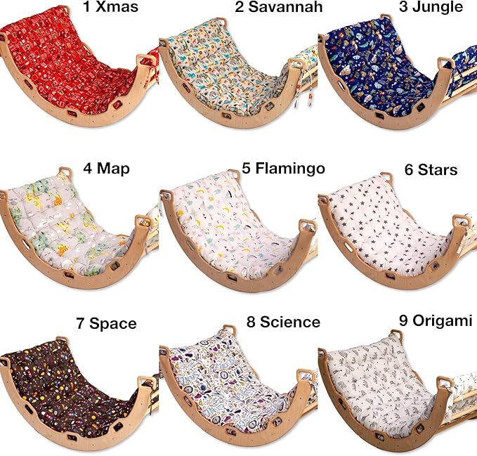Climbing Arch | Montessori Rocker Arch | Arch with Cosy Pillow | Wooden Climbing Arch with Cushion | Wooden Climbing Arch and Rocker | Indoor Playground Cosy Cushion Rocker (Star)