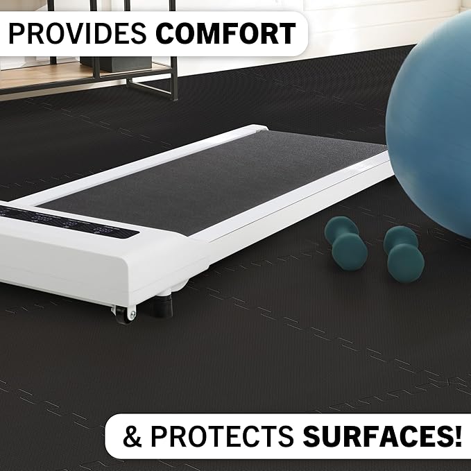 EVA Foam Mat Tiles 12-Pack - 48 SQ FT of Interlocking Padding for Garage, Playroom, or Gym Flooring - Exercise Mat or Baby Playmat by Stalwart (Black)