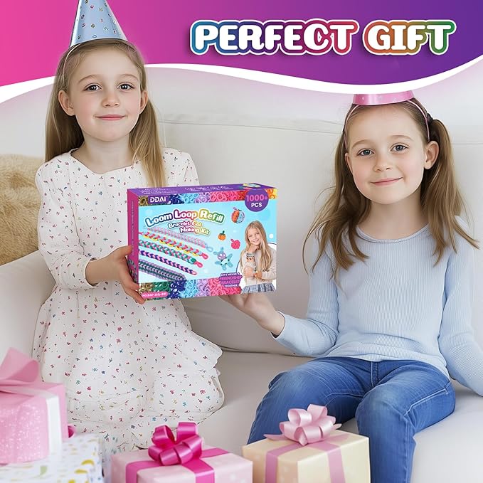 DDAI Bracelet Making Toys Refill Loops Elastic Cloth Band - Arts and Crafts Kit for Kids Weaving Loom Bracelets Kit 1000+ Colorful Fabric Loops - Birthday Gift for Girls Boys 6 7 8-12 Years Old