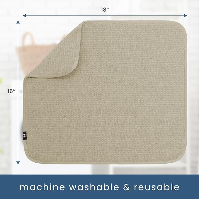 S&T INC. Dish Drying Mat 2 Pack, 16” x 18”, Absorbent Microfiber Kitchen