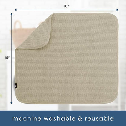 S&T INC. Dish Drying Mat 2 Pack, 16” x 18”, Absorbent Microfiber Kitchen