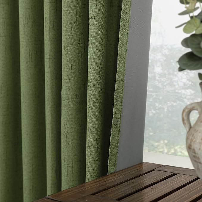 KOUFALL 92 Inch Blackout Curtains, Boho Olive Green Pleated Curtains