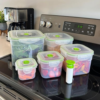 Lasting Freshness 11 piece Vacuum Seal Food Storage Containers with Vacuum Pump, Airtight and Leak Proof, Vacuum Sealed Food Storage Containers, Meal Prep Containers, Keep Food Fresh up to 5 X Longer