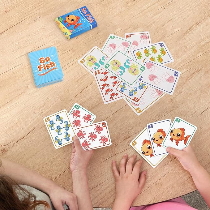 Card Games for Kids Toddlers,Go Fish,Old Maid,Slap Jack and Memory Match,4 Decks in 1 Pack,Fun Educational Gard Games for Family Game Night Table Games,Great Easter Basket Stuffers
