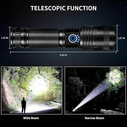 Rechargeable LED Flashlights High Lumens, 90,000 Lumens Super Bright Flashlights with 5 Modes, Waterproof Powerful Flash Light Multifunctional Flashlights for Home Camping Hiking(2 Pack)