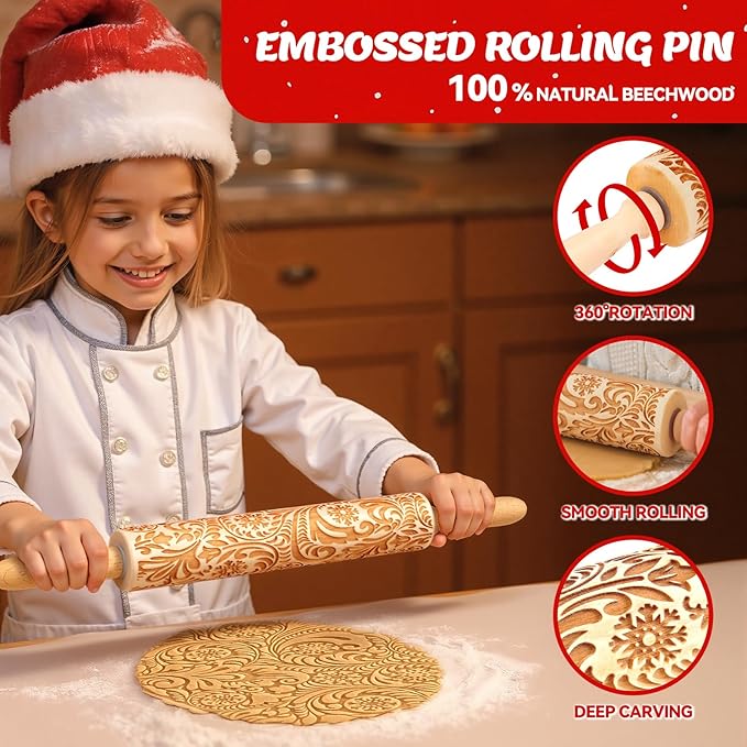 Christmas Gifts Wooden Embossed Rolling Pin
