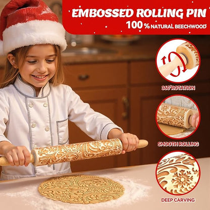 Christmas Gifts Wooden Embossed Rolling Pin