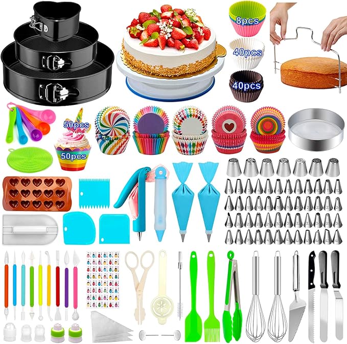 Cake Decorating Supplies, Cake Rotating Turntable, 48 Piping Icing Tips