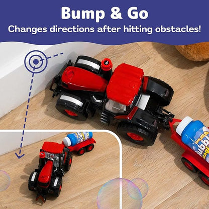 Prextex Bump & Go Bubble Blowing Farm Tractor Toy Truck with Lights, Sounds, and Action for Toddlers - Bubble Solution Included with Toy Tractors - Kids Tractor Toys for 2 Year Old Boy to 3+ Years Old