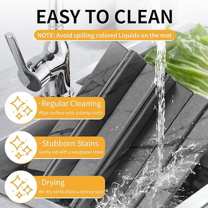 Stone Dish Drying Mat for Kitchen Counter, Foldable Water Absorbing