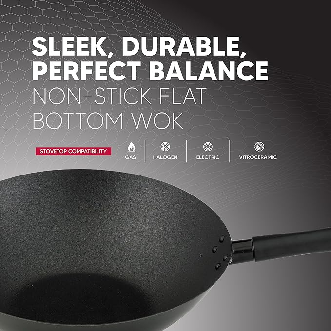 Helen's Asian Kitchen Wok, Premium Excalibur Non-Stick with Stay-Cool Handles, 14-Inches