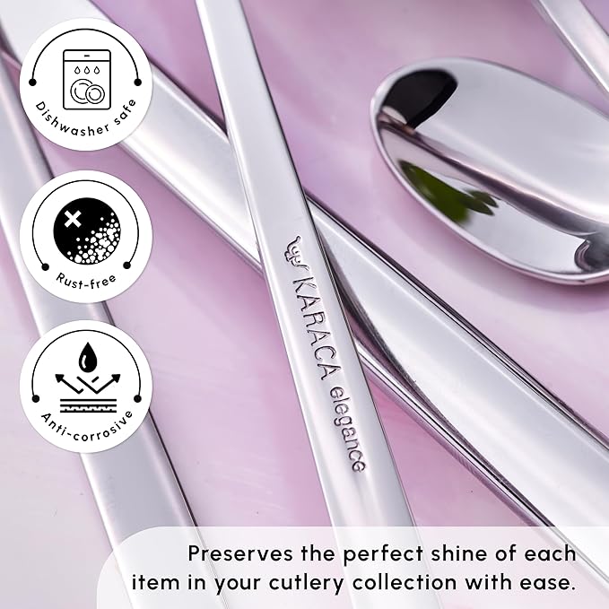 Karaca Tivoli 60 Pieces Cutlery Set for 12 Person - Forks, Spoon, Knives Silverware Sets - Modern Silver Flatware - Stainless Steel Kitchen Utensils Tableware Set - Dishwasher Safe