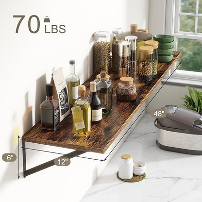 12 Inch Deep Floating Shelves, 48W x 12D Floating Shelves, Deep Wall Shelves