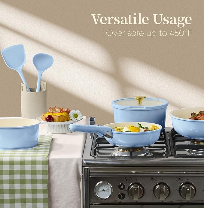 CAROTE 15Pcs Ceramic Cookware Set, Pots and Pans Set Non Stick, Kitchen Cooking