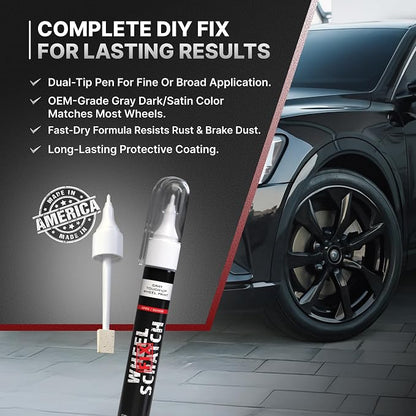 Wheel Scratch Fix® Dark Grey Magic Car Scratch Remover Pen - Alloy Wheel Touch Up Paint Pen for Cars, Curb Rash Removal with Fast-Drying & Long-Lasting OEM Finish, Vehicles Rim Repair Paint for Chip (Satin Dark Gray (Pen Only))