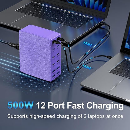 500W USB C Charger Block, 12-Port USB C Charging Station