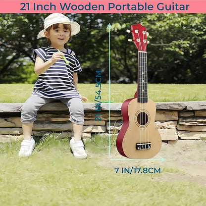 21 Inch Wooden Kids Toddler Child Children Acoustic Guitar Musical Instruments Ideal for 3-9 Year Old Boys Girls Gifts (Burlywood)