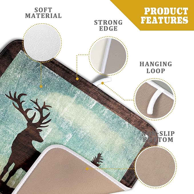 Giwawa Retro Deer Forest Cabin Silhouette Dish Drying Mat Countertop 16x18 Fall