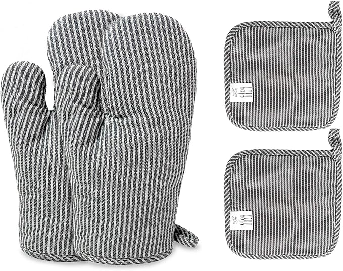 4Pcs Oven Mitts and Pot Holders, Heat Resistant Oven Mitts Set