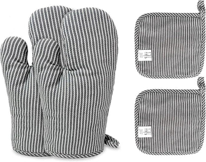4Pcs Oven Mitts and Pot Holders, Heat Resistant Oven Mitts Set