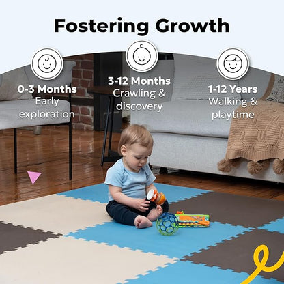MioTetto Baby Play Mat, Soft Foam Floor Tiles for Kids. Adjustable Interlocking Foam Tiles, Fits with 74x74 Playpen Baby mat for Crawling & Development, Safe & Non-Toxic Playmat for Babies 6-12 Months