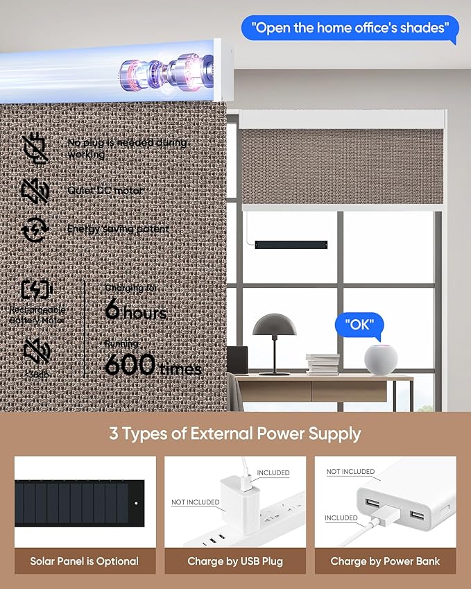 Kincmo Motorized Blinds with Remote, 100% Blackout Motorized Roller Shades Work