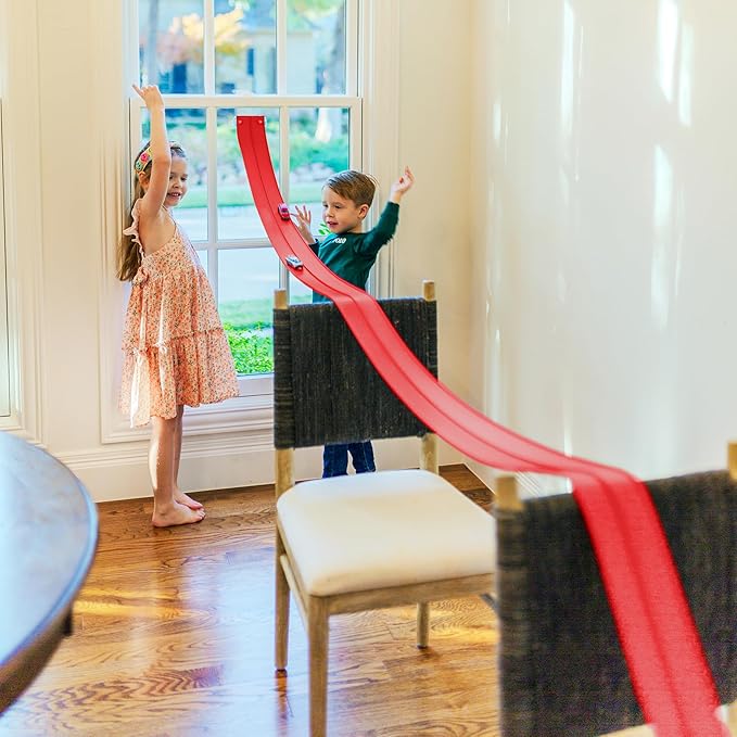 FlexTrack 5000 Flexible Race Car Track for Kids Toy with Suction Cups Compatible with Hot Wheels and Diecast 1/64th Cars and More 15 Feet Long Rolls Up Portable Racetrack (Rocket Red)