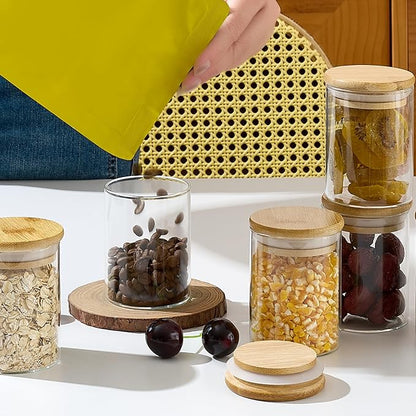 12 Packs Bamboo Qtip Holders, 10 oz Glass Round Storage Containers