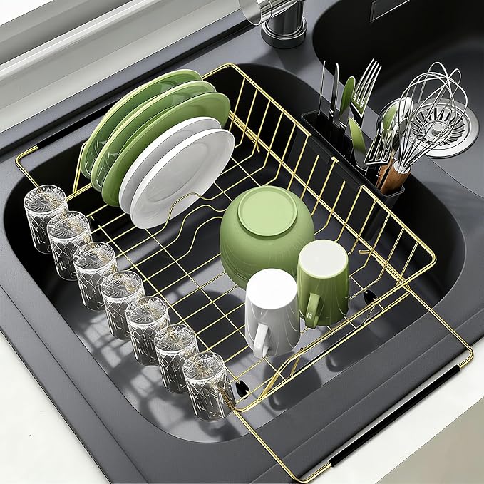 Golden Expandable Dish Drying Rack-Extra Large Stainless Steel Dish Drainer