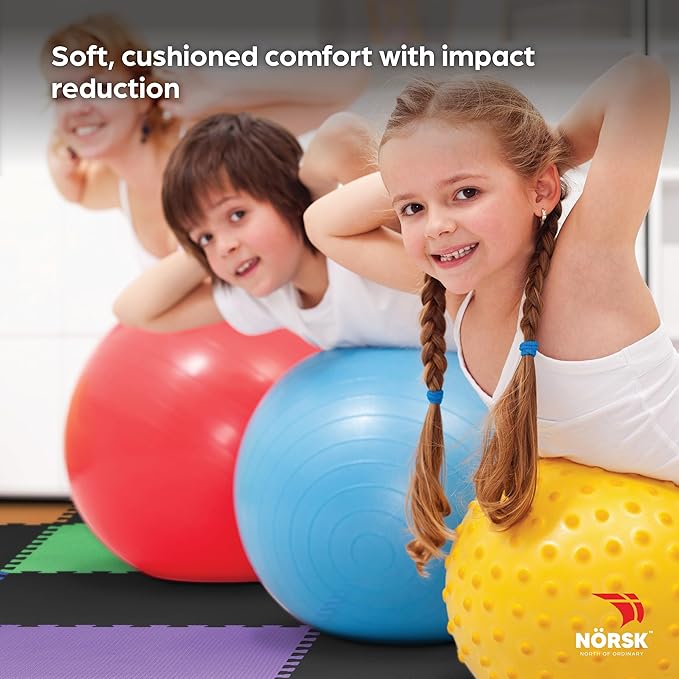 Norsk Dual-Sided Reversible 1/2" Foam Exercise Mats for Home Gym - Interlocking EVA Foam Tiles
