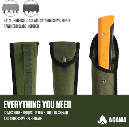 AGAWA - BOREAL24 Tripper Kit - Includes 24" Folding Saw, Nylon Carrying Case, 24" All-Purpose & 24" Aggressive Blade - For Camping, Hiking & Survival Gear (Black Frame/Yellow Handle)