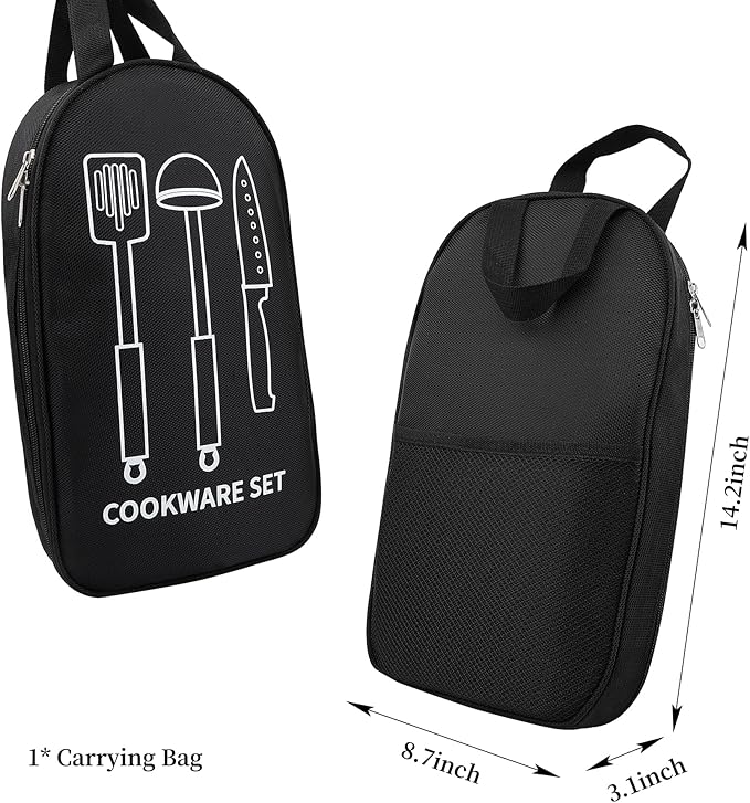 Camping Cooking Utensils Set, Stainless Steel Grill Tools, Camping BBQ Cookware Gear and Equipment for Travel Tenting RV Van Picnic Portable Kitchen Essentials Accessories