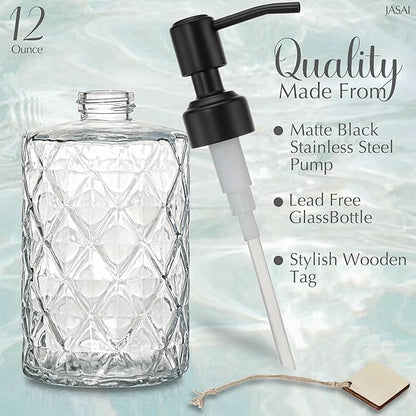 JASAI Diamond Design 12 Oz Glass Soap Dispenser