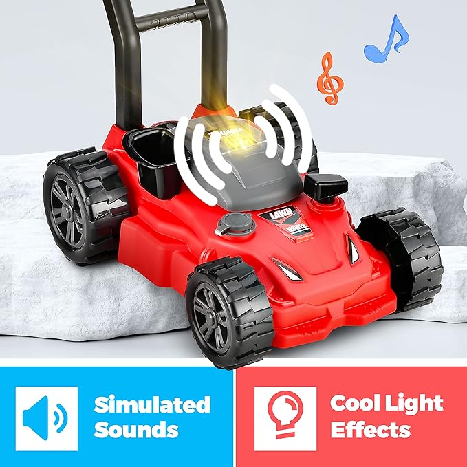 Kids Lawn Mower - Toy Choi's Pretend Play Series Toddler Lawn Mower, Indoor Outdoor Push Gardening Summer Toy Tool Set for Boys & Girls 3,4,5,6,7,8