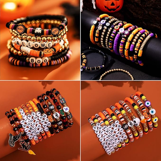1480pcs Halloween Polymer Clay Beads Charms Friendship Bracelet Necklace Earring Jewelry Making kit, Accessories for Arts Crafts DIY Birthday Gifts for Women Girls