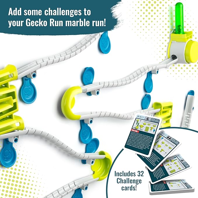 Gecko Run Marble Run Challenge Edition by Thames & Kosmos | Vertical Marble Run w/Flexible Tracks, No-Mess Setup | Challenge Cards for a Head-to-Head Engineering Design Game for Teams or Solo Play