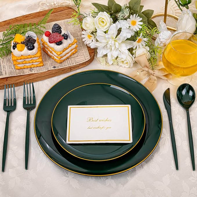 PULOTE 150PCS Green Plastic Silverware - Plastic Cutlery Set Disposable - Green Plastic Utensils Include 50 Forks, 50 Spoons, 50 Knives for Party&Christmas
