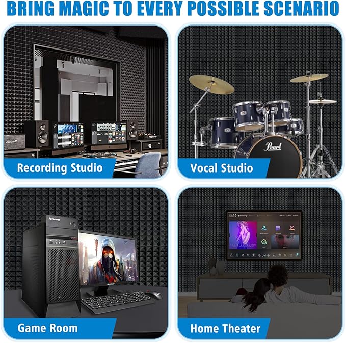 4 Pack Black Acoustic Foam Panels, High Density Soundproof Wall Panels
